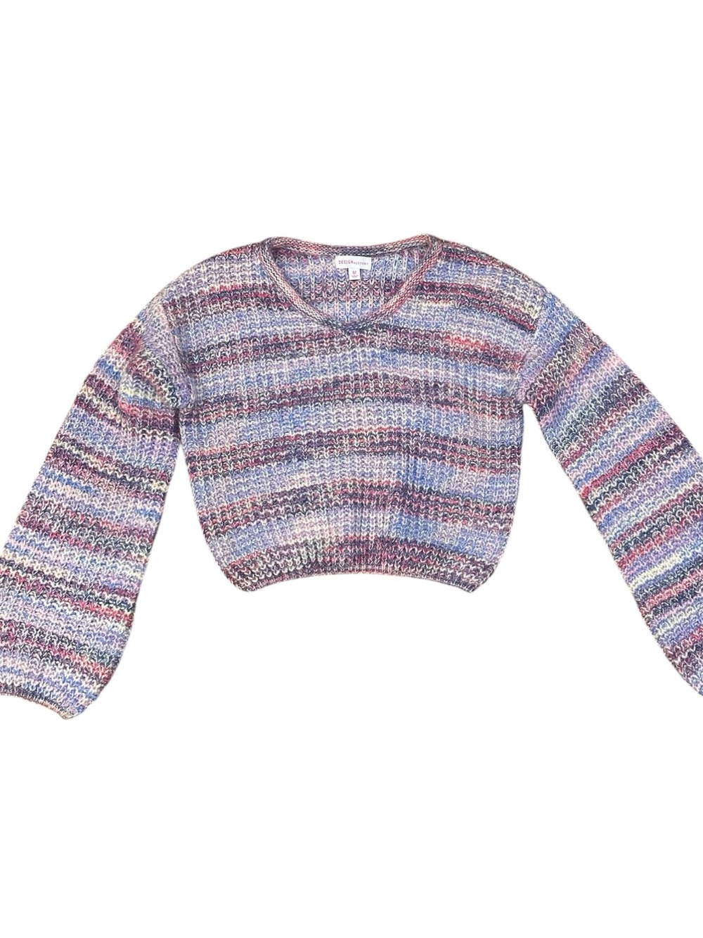 Design History Girls Multicolor Striped Knit V-Neck Cropped Sweater Size Medium